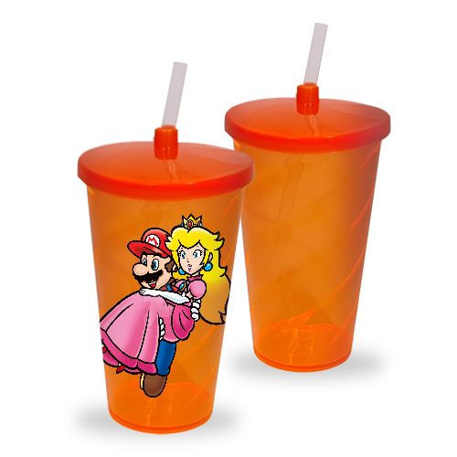 Copo Tornado com tampa e canudo | 540ml | Laranja Neon